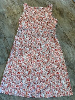 Eddie Bauer Coral and White Patterned Midi Dress